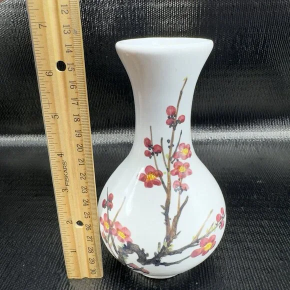 Vintage 1980s Pottery Vase Cherry Blossom Pattern Marked Heavy Stoneware Vase - Picture 2 of 11